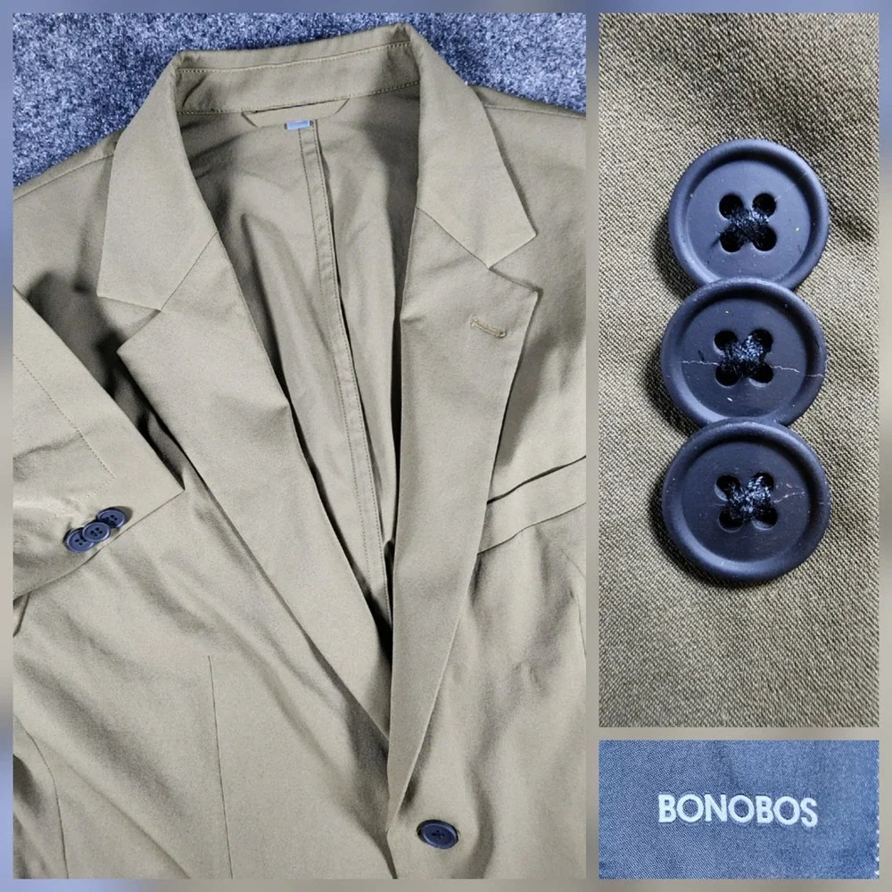 NWOT Bonobos Blazer Mens 42S Olive Brown Slim Fit Unlined Tech Nylon Blend
